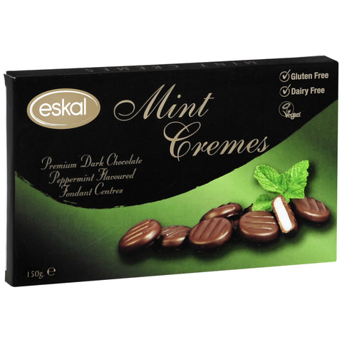 Eskal Mint Cremes feature a Peppermint flavoured fondant centre, enrobed in premium dark chocolate.