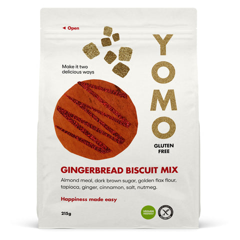 YOMO Gluten Free Gingerbread Biscuit Mix front of pack.
