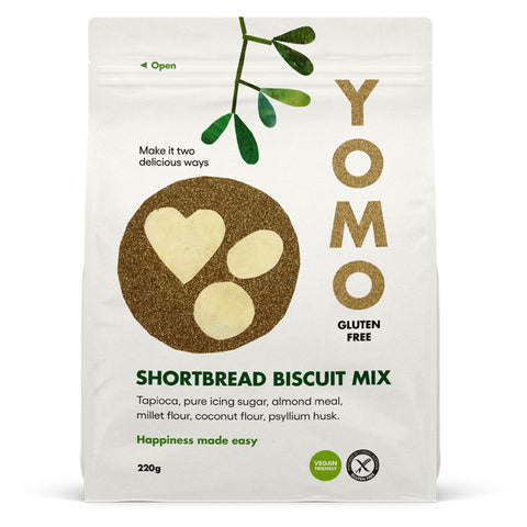 YOMO Gluten Free Shortbread Biscuit Mix front of pack.