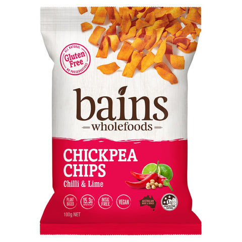 Bains Wholefoods Chickpea Chips Chill and Lime - 100g