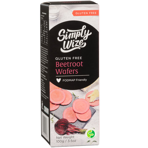 One box of Simply Wize Gluten Free Beetroot Wafers.