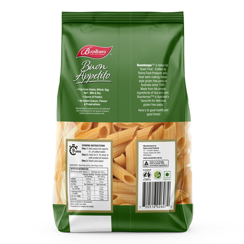 Image of back of bag of BuonTempo Gluten Free Pasta Penne.