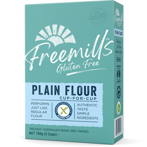 Freemills Gluten Free Plain Flour front and left side of box.