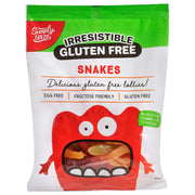 Bag of Simply Wize Irresistible Gluten Free Snakes lollies that are free from gluten, egg free and fructose friendly.