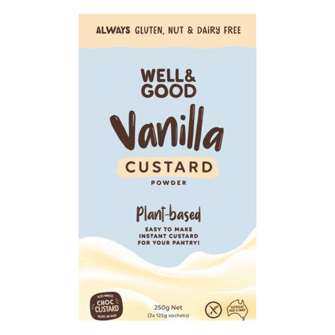 Well & Good Vanilla Custard Power is also Gluten Free, Dairy Free and Egg Free!