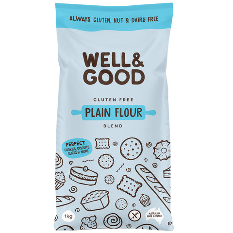 Front of bag of Well & Good Gluten Free Plain Flour Blend.