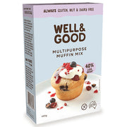 Front of box of Well & Good vegan Multipurpose Muffin Mix.
