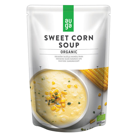 Auga Organic Sweet Corn Soup in stand up pouch.