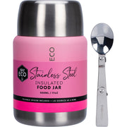 Ever Eco Rise ombre magenta coloured, Insulated Stainless Steel Food Jar with fodable spoon.