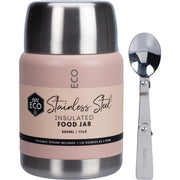 Ever Eco Rose coloured, Insulated Stainless Steel Food Jar with fodable spoon.