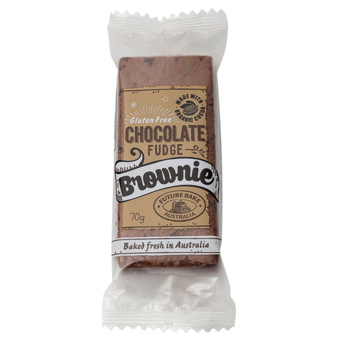Future Bake Australia Gluten Free Chocolate Fudge Brownie is made with organic cocoa and couverture chocolate and has no artificial colours or flavours and is non GMO.