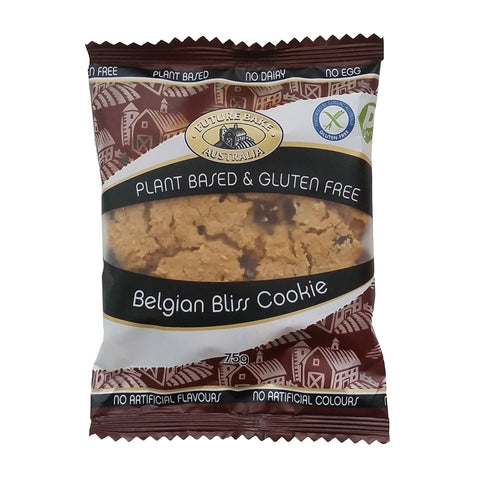Picture of Future Bake Australia Plant Based & Gluten Free Belgian Bliss Cookie that is also dairy free and egg free.