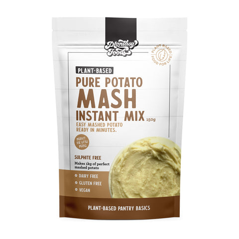 Plantasy Foods Plant-Based Pure Potato Mash Instant Mix, front of pouch.