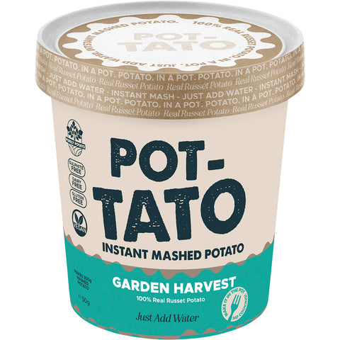 Purely Potato Instant Mashed Pot-tato Garden Harvest, front of pack.