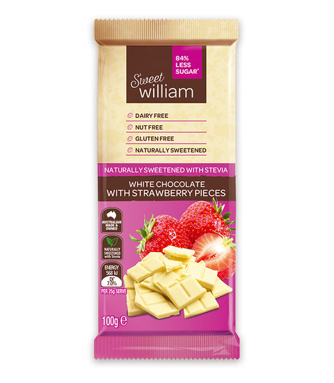 Sweet William White Chocolate with Strawberry Pieces - 100g