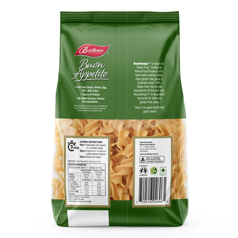 Image of back of bag of BuonTempo Gluten Free Pasta Spirals.