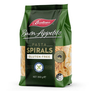 Image of front and left side of bag of BuonTempo Gluten Free Pasta Spirals.