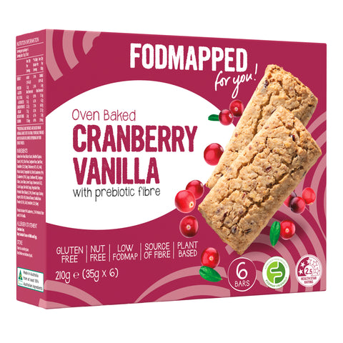 FODMAPPED For You! Oven Baked Cranberry Vanilla gluten free snack bars.