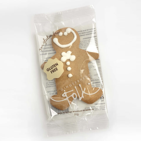 Image of Gingerbread Folk Gluten Free Gingerbread Man in compostable wrapper.
