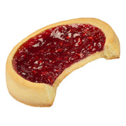 Image of Naten gluten free organic and gluten free raspberry jam filled tart with a bite taken out of it.