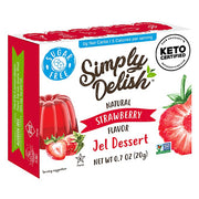 One box of Simply Delish Natural Strawberry Flavour Jel Dessert. This gluten free jelly is also Vegan and Sugar Free.