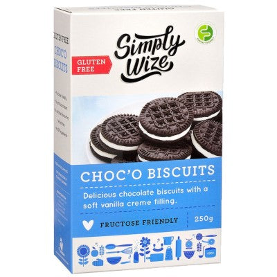 Image of old packaging for Simply Wize Choc'o Biscuits.