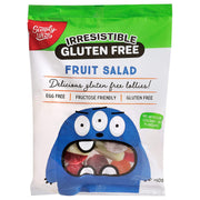 Bag of Simply Wize Irresistible Gluten Free Fruit Salad Lollies. Delicious, soft and chewy jellies rolled in sweet sugar crystals. Free from gluten, egg free and fructose friendly.