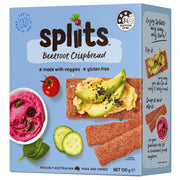 Spliits Gluten Free Beetroot Crispbread, picture of front and right side of box.