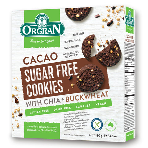 Orgran Cacao Sugar Free Cookies with Chia & Buckwheat - 130g