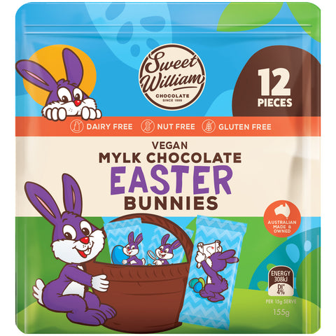 Sweet William Vegan Mylk Chocolate Easter Bunnies - 155g (12pc multipack)
