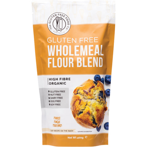 The Gluten Free Food Co. Gluten Free Wholemeal Flour Blend in a stand up foil pouch.
