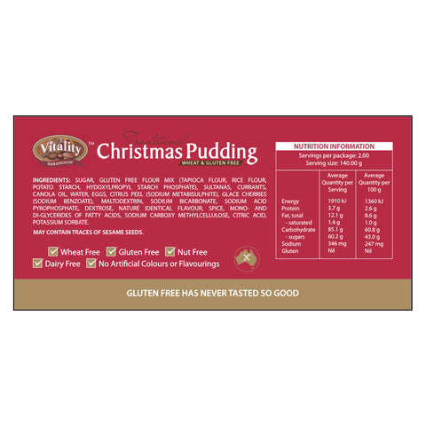 Vitality Bakehouse Traditional Christmas Pudding - 2x 140g
