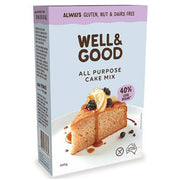 Front and side of box of Well & Good Dairy Free All Purpose Cake Mix.
