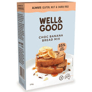 Well & Good Gluten Free Choc Banana Bread Mix in carton.
