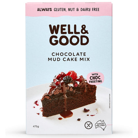 One box of Well & Good gluten free Chocolate Mud Cake Mix.