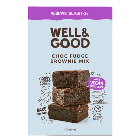 Box of Well & Good gluten free Choc Fudge Brownie Mix.