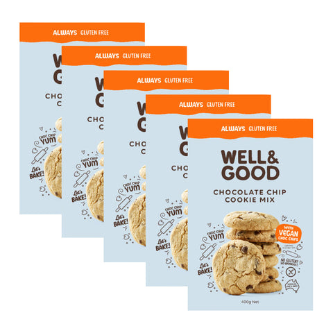 One carton contains 5 individual boxes of Well & Good Gluten Free Chocolate Chip Cookie Mix.