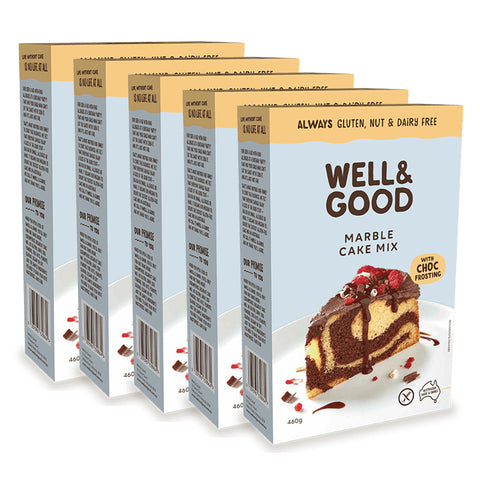 5 boxes of Well & Good Gluten Free Marble Cake Mix in each carton.