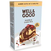 Front and right side of box of Well & Good Marble Cake Mix.