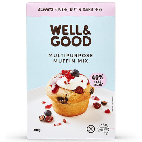 Front of box of Well & Good dairy free Multipurpose Muffin Mix.