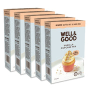Well & Good Vanilla Cupcake Mix with Icing & Sprinkles carton of 5 individual boxes.