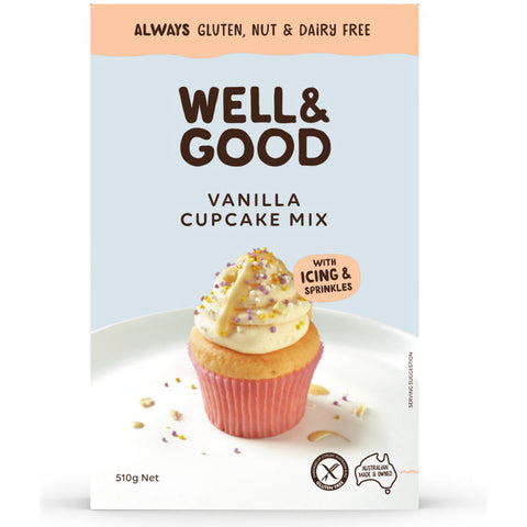 Well & Good Vanilla Cupcake Mix with Icing & Sprinkles.