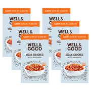 A carton contains 6 individual boxes of Well & Good Gluten Free and Vegan Bolognese with Macaroni.