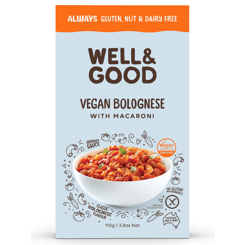 Well & Good Gluten Free and Vegan Bolognese with Macaroni.