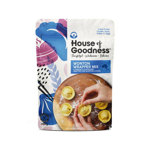 House of Goodness Wonton Wrapper Mix, front of package.